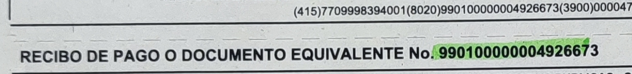 Código de referencia del recibo de pago de estampillas