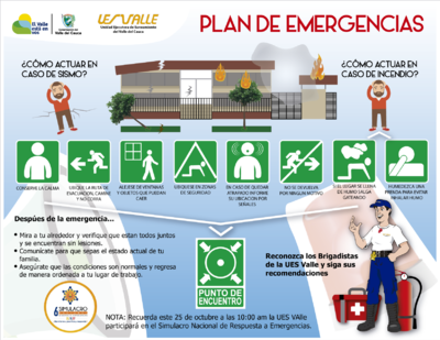 La UES VALLE  dispone del plan de emergencias para  participar en el simulacro nacional